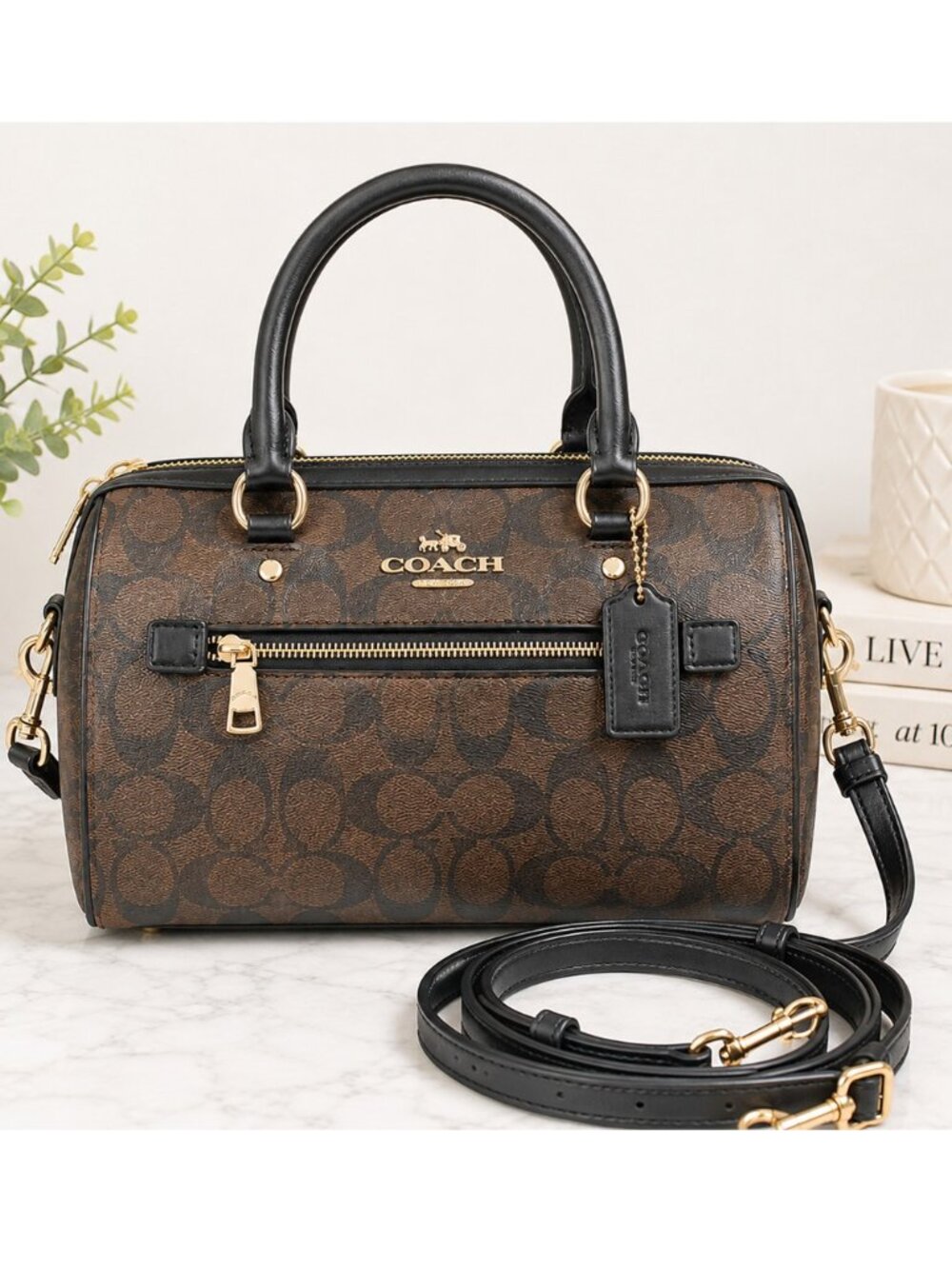 Coach Rowan Signature Canvas Satchel Crossbody – Brown/Black